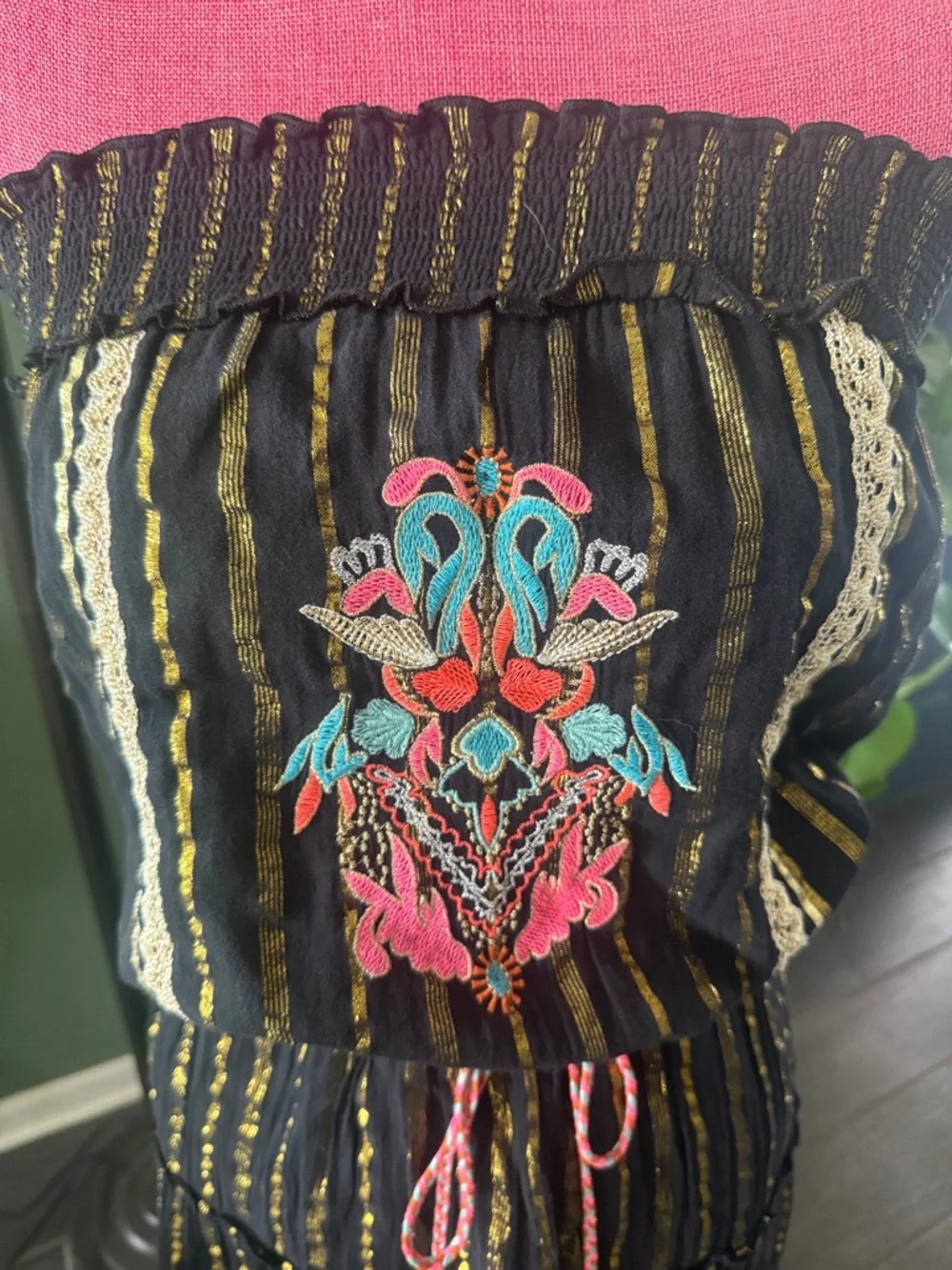 VENUS Black Strapless Maxi Dress with Multicolor Embroidery - Picture 4 of 5